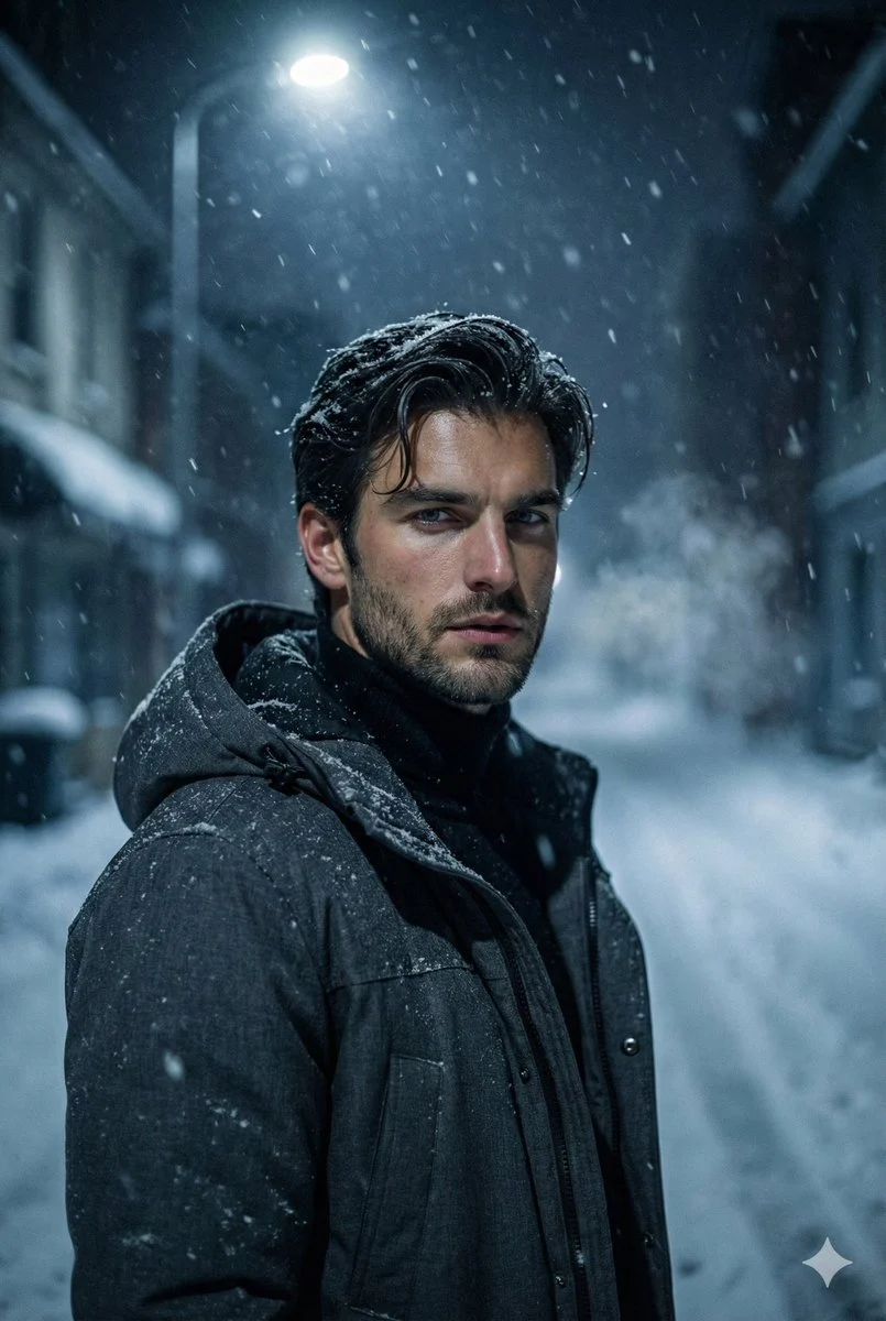Snowy Night Solitude Portrait