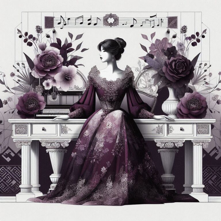 Elegant Purple Dress Vintage Console Scene