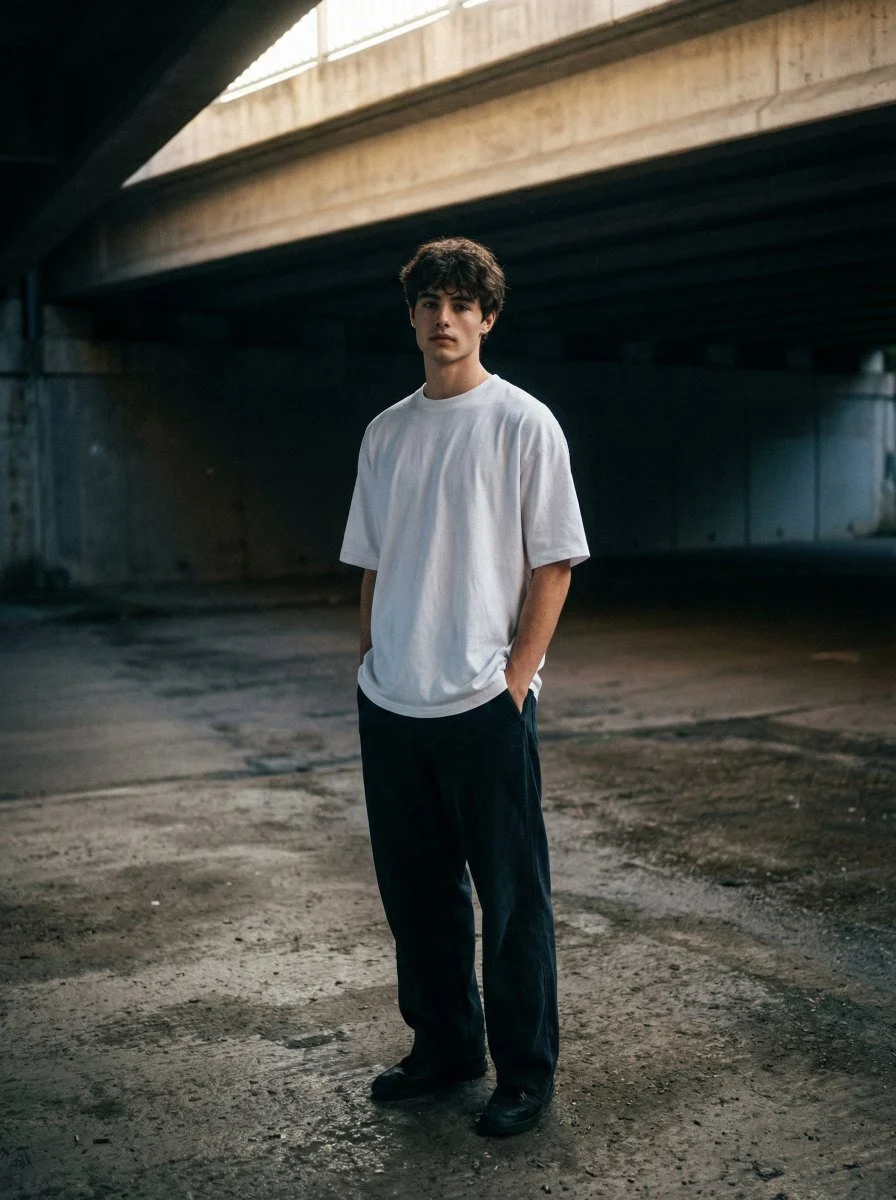 Moody Urban Portrait Under Concrete Overpass