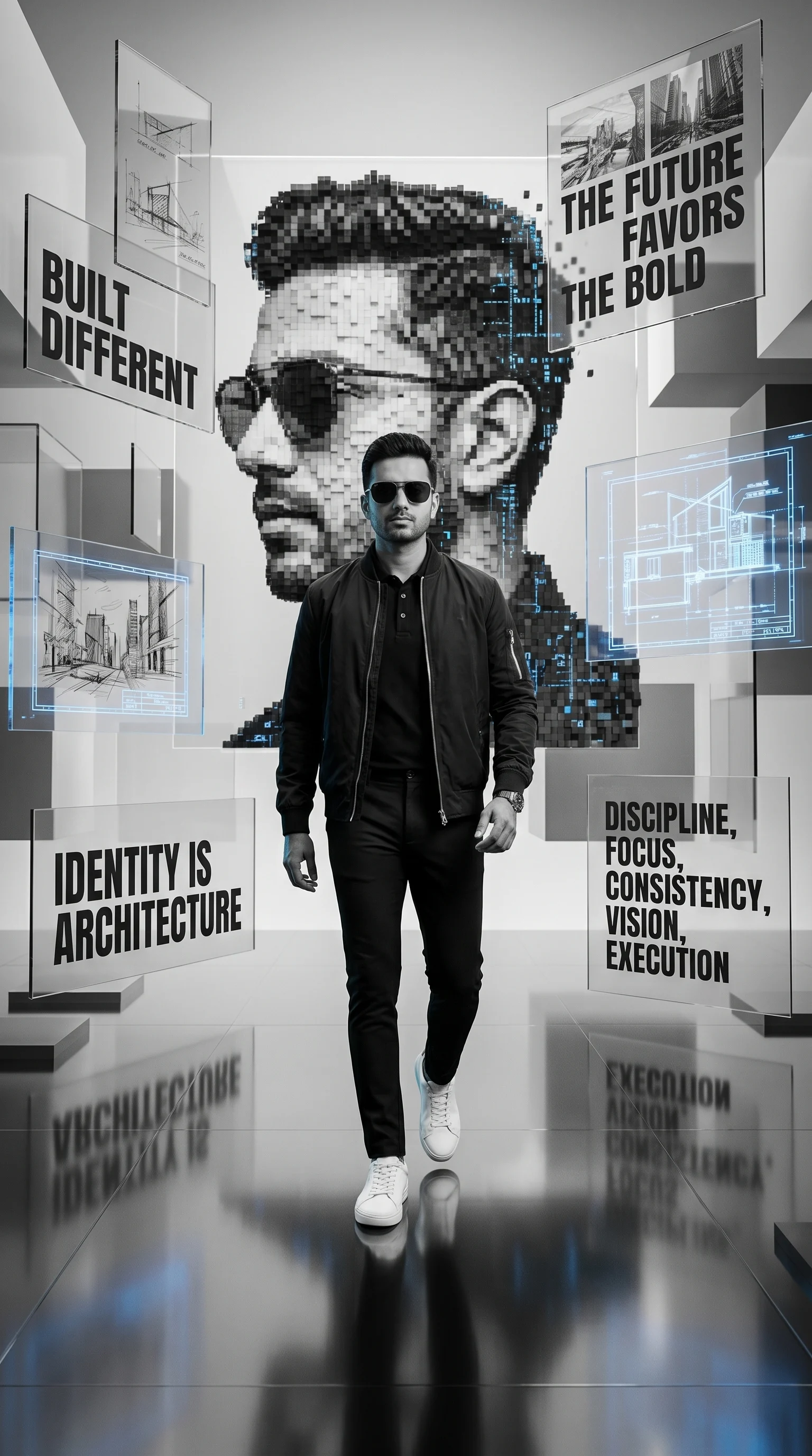 Futuristic Monochrome Motivational Digital Art