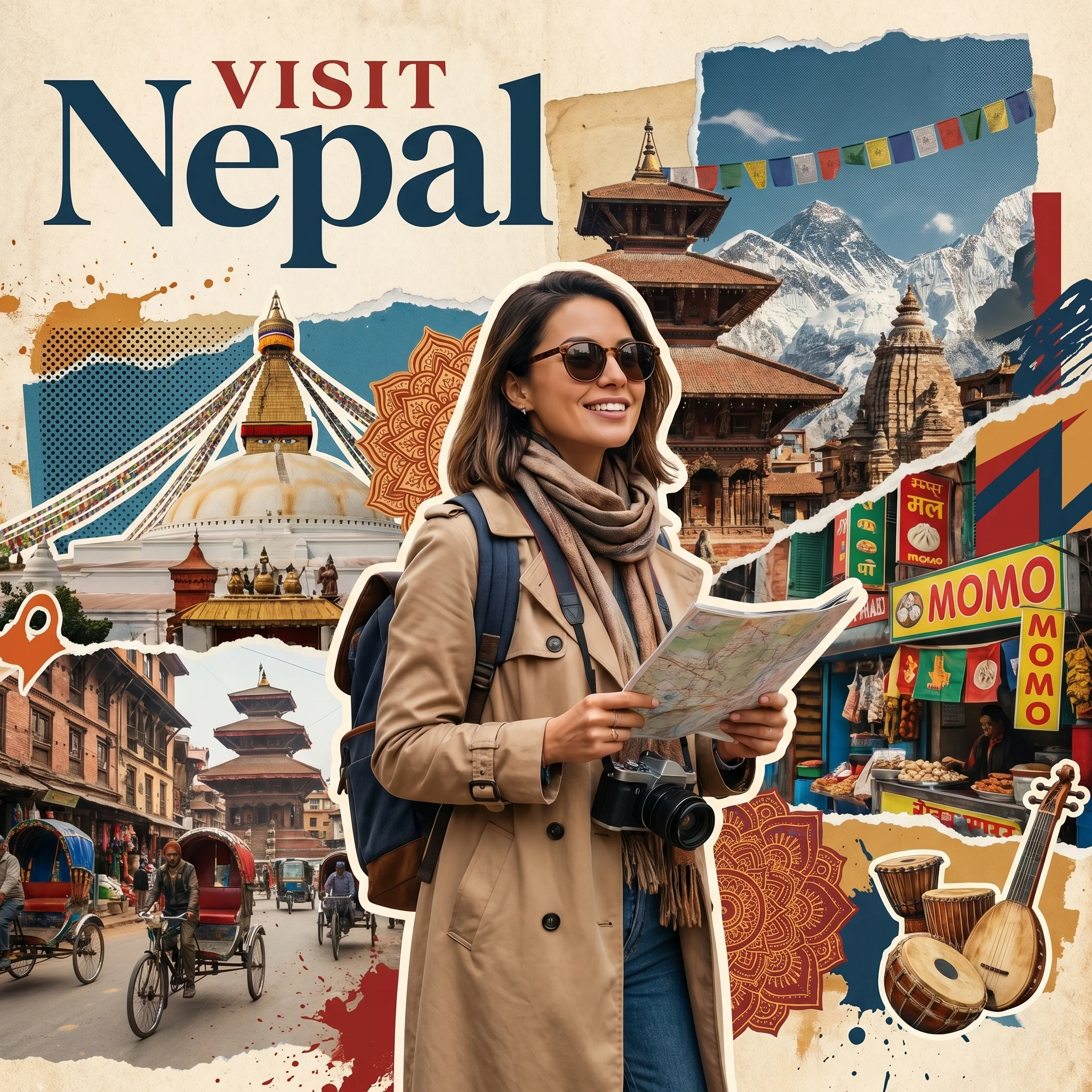 Nepal Travel Collage Poster