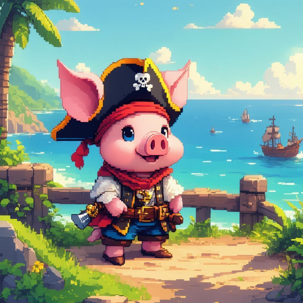 Chibi Piglet Pirate in 8 Bit Glory