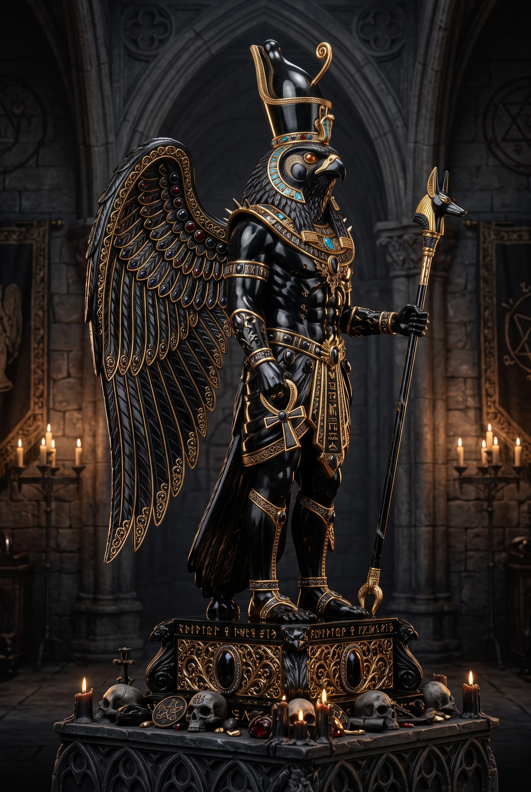 Gothic Horus Obsidian Statue