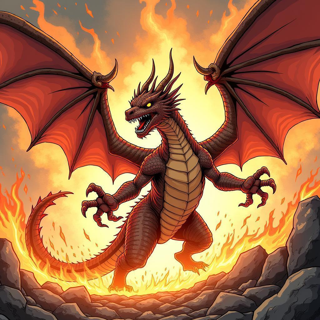 Fire Winged Dragon in Explosive Comic Panels