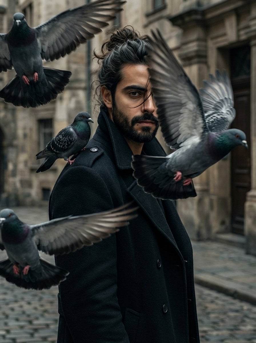 Mysterious Young Man Among Pigeons