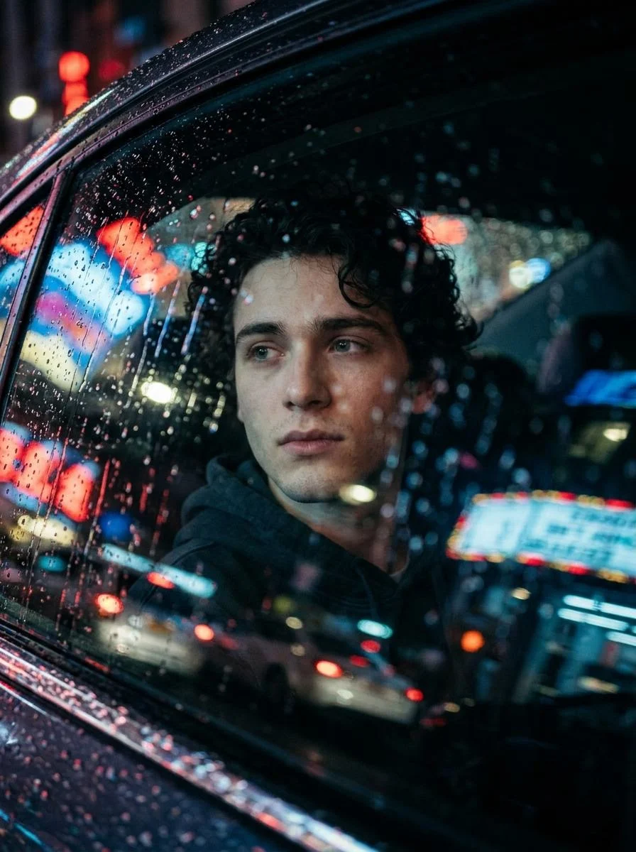 Cinematic Rainy Car Window Portrait