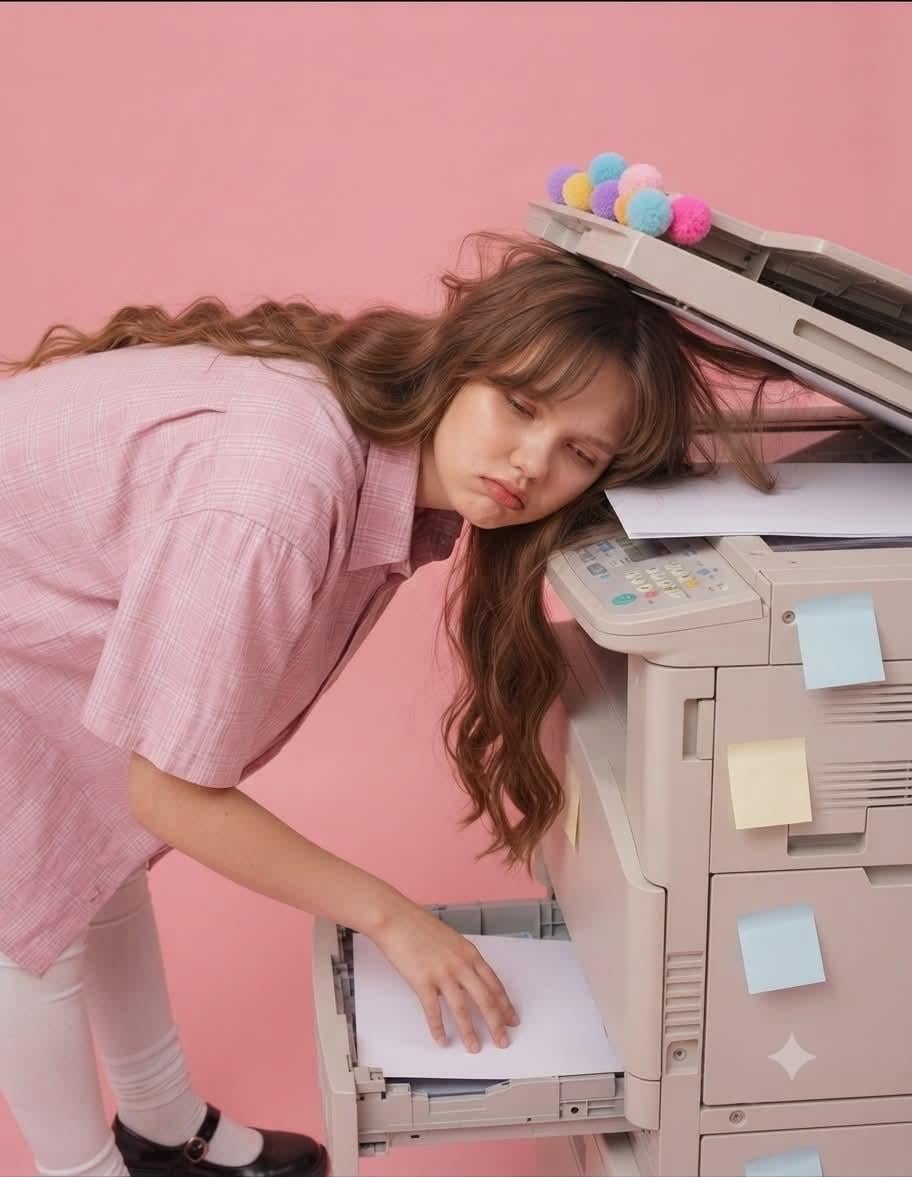 Pink Office Copier Fashion Editorial