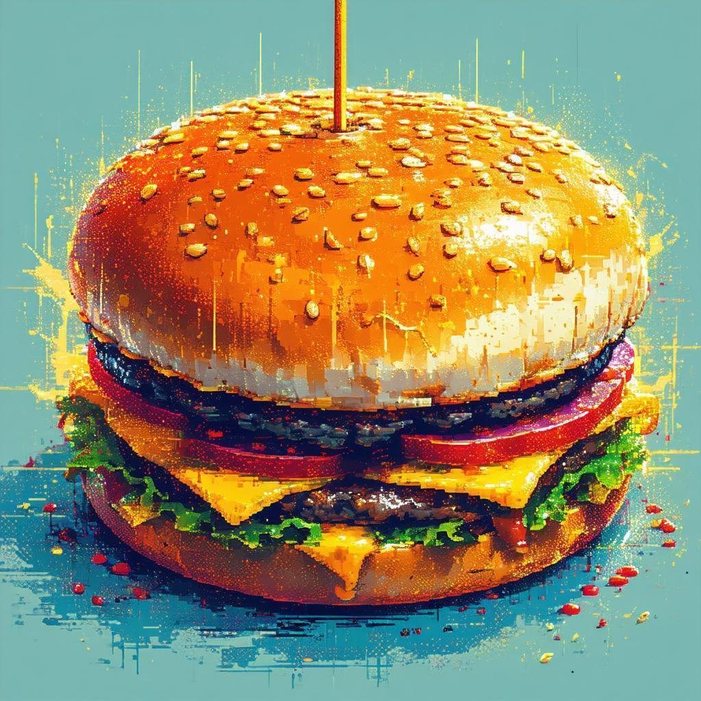 8 Bit Demonic Cheeseburger With Ethereal Glow