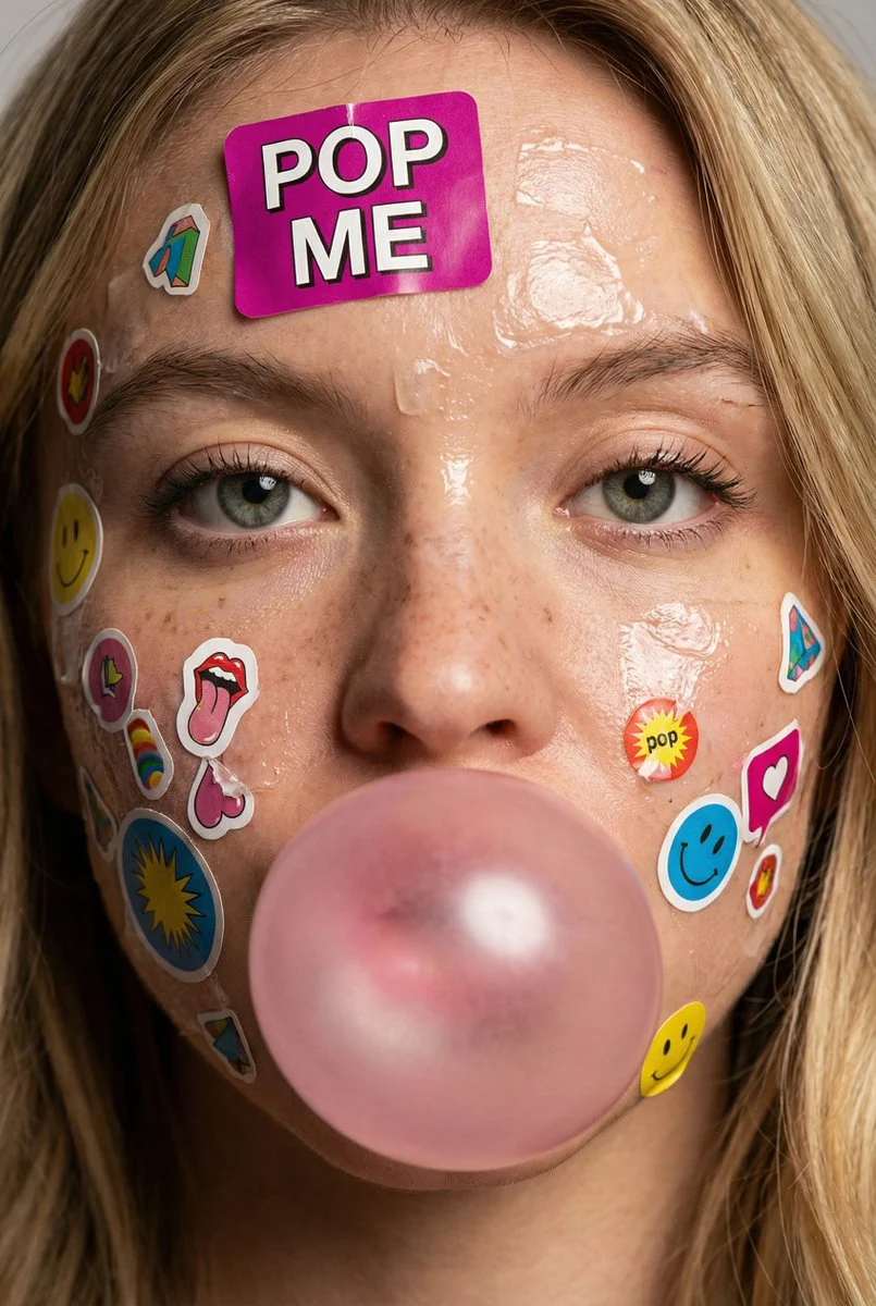 Bubblegum Sticker Portrait Close Up