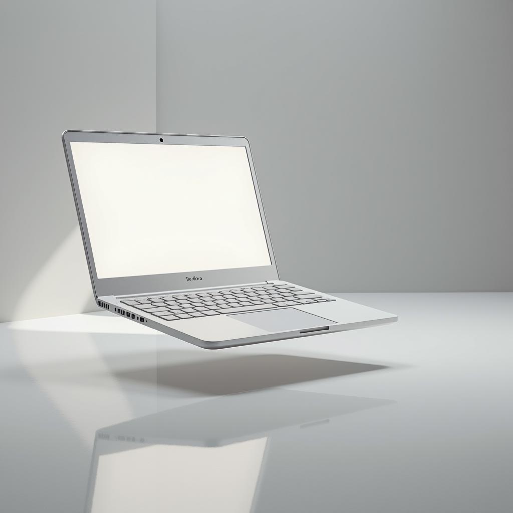 Surreal Blank Laptop Floating in Monochrome Space