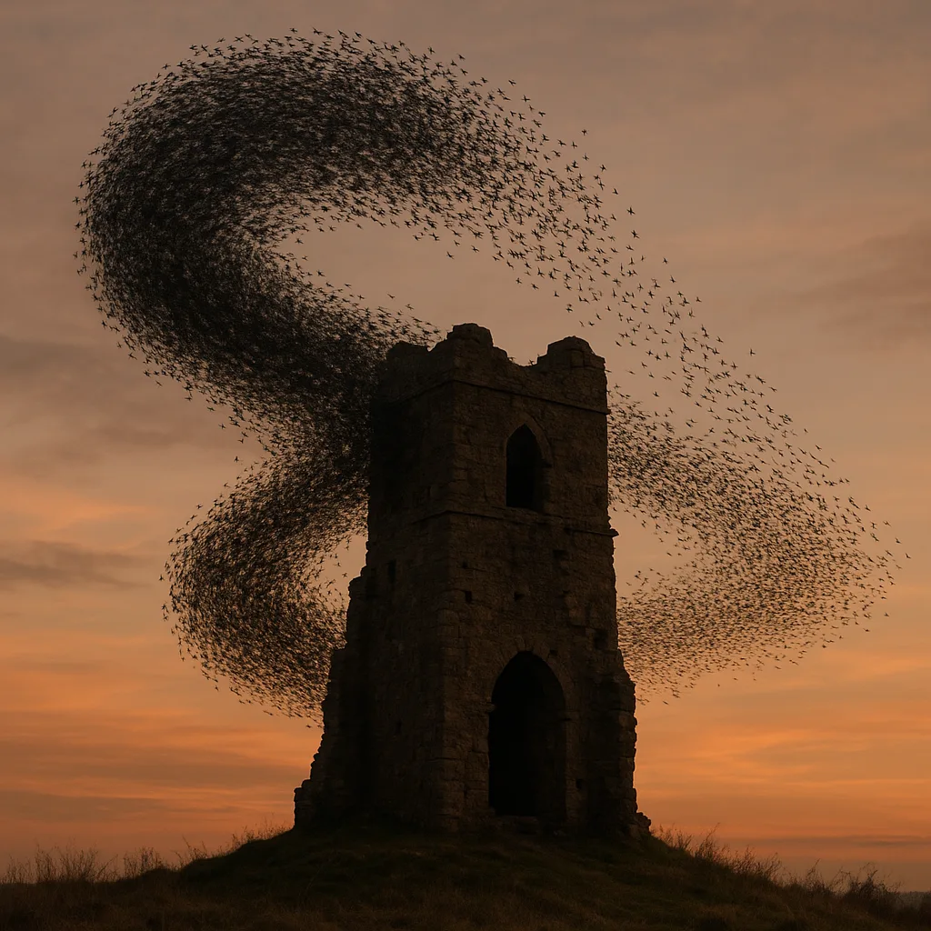 Colossal Murmuration of Starlings Swirls Like Dark Smoke