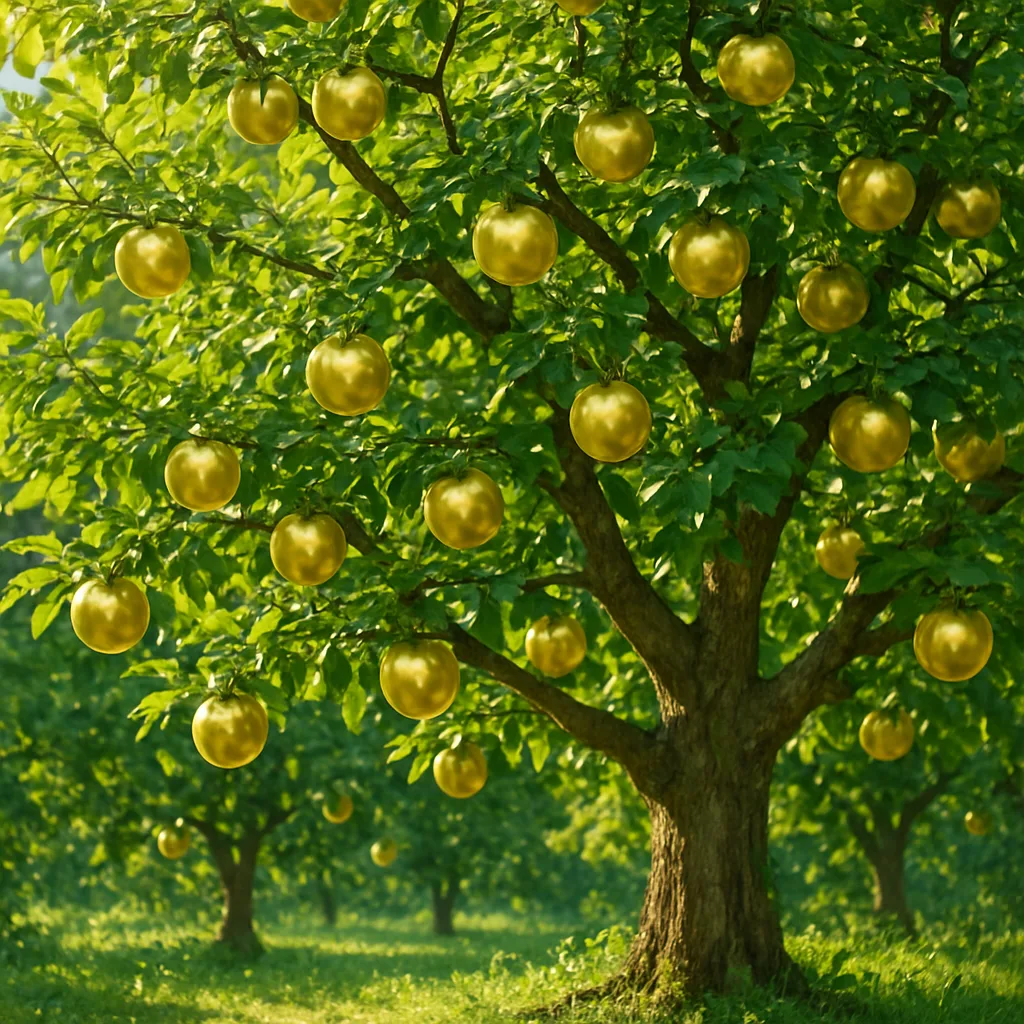 Thriving Apple Tree Brims with Lustrous Golden Apples