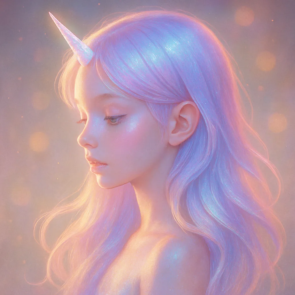 Digital Artwork Depicts a Girl with Flowing Pastel-toned Hair