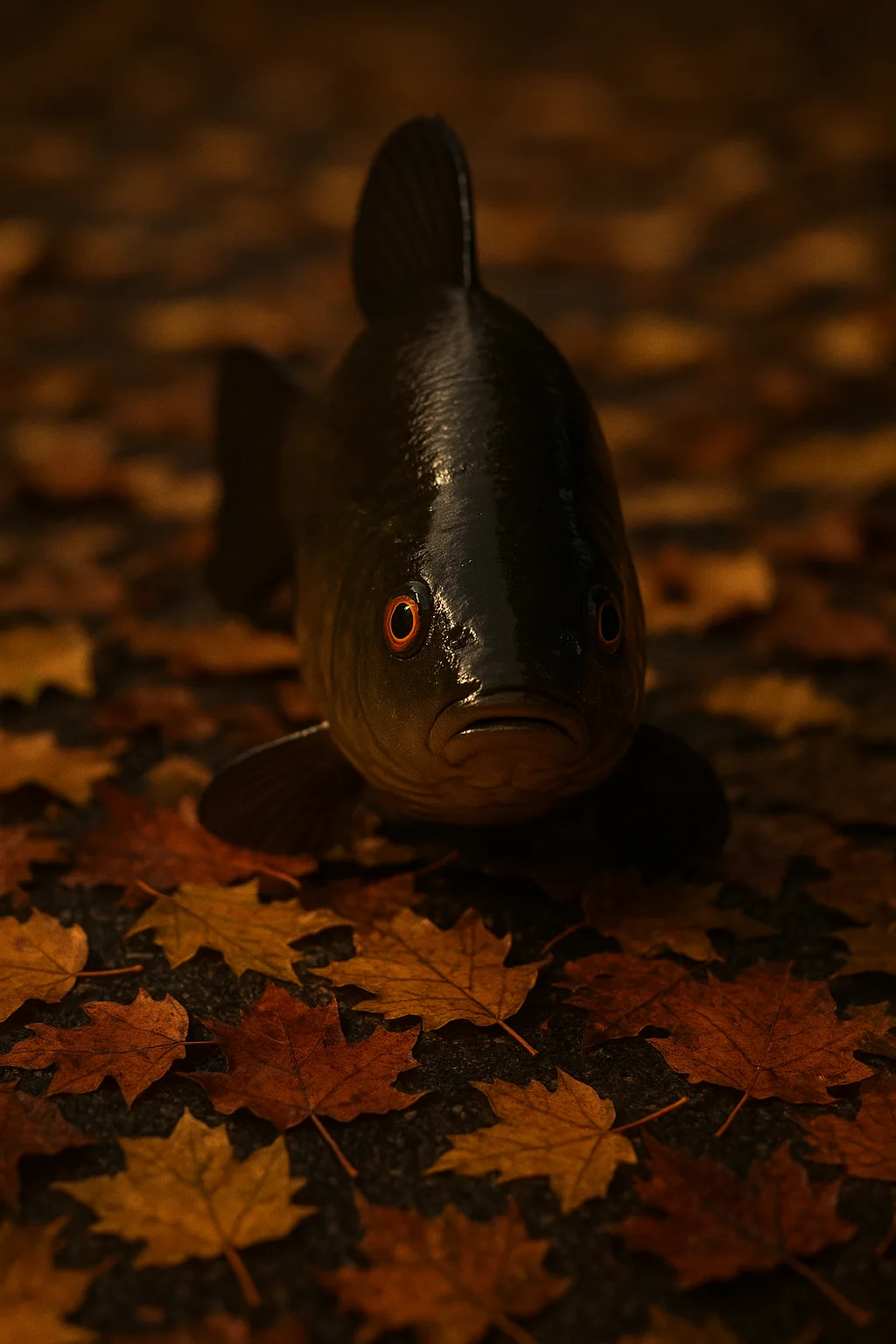 On Autumnal Sidewalks Covered in Colorful Fallen Leaves