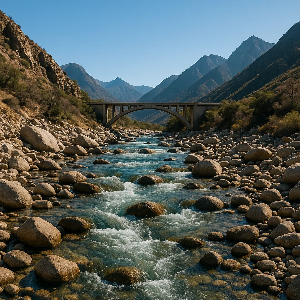 Rocky Riverbed with a Bridge Spanning over It