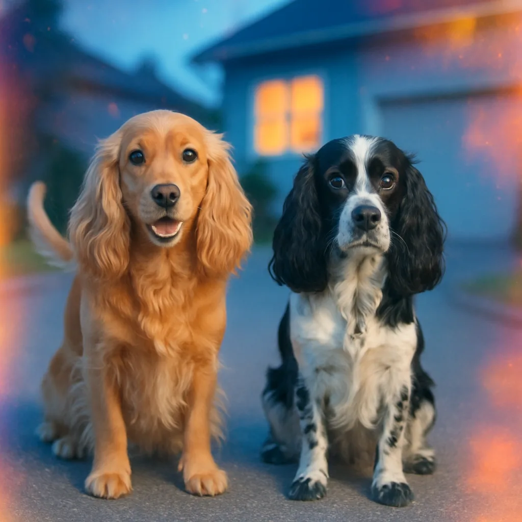 Two Distinct Cocker Spaniels Are Captured Within a Peaceful Cul-de-sac