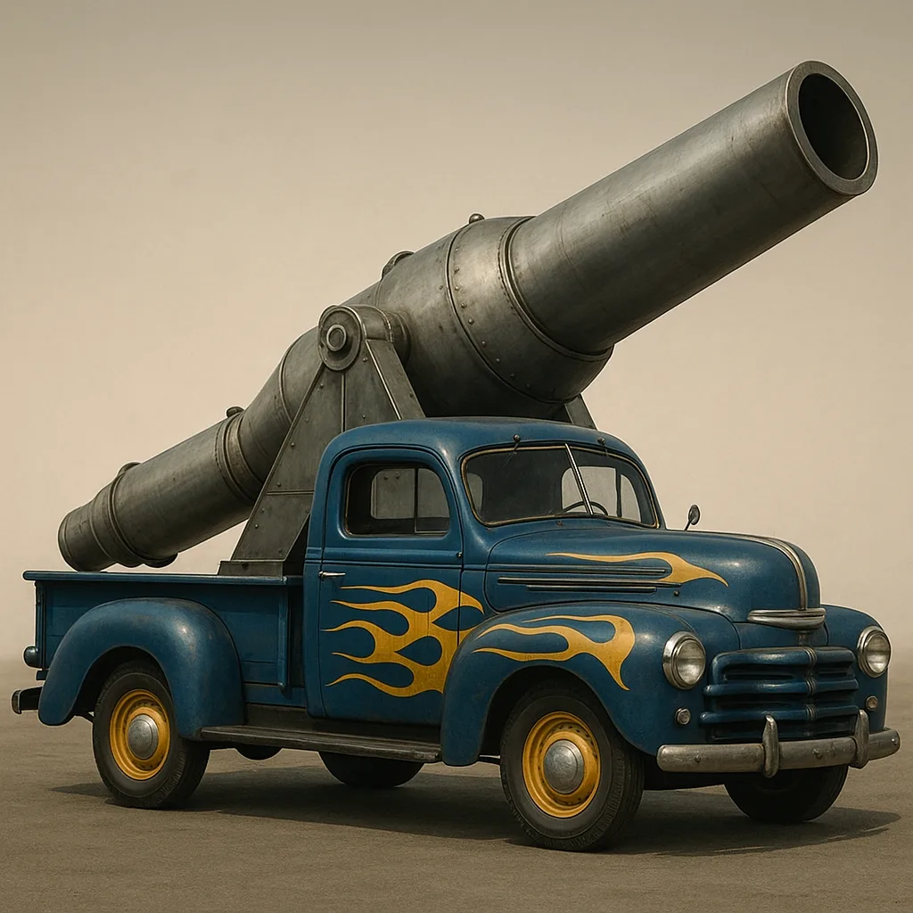 Vintage Blue Truck with Yellow Flames on the Sides