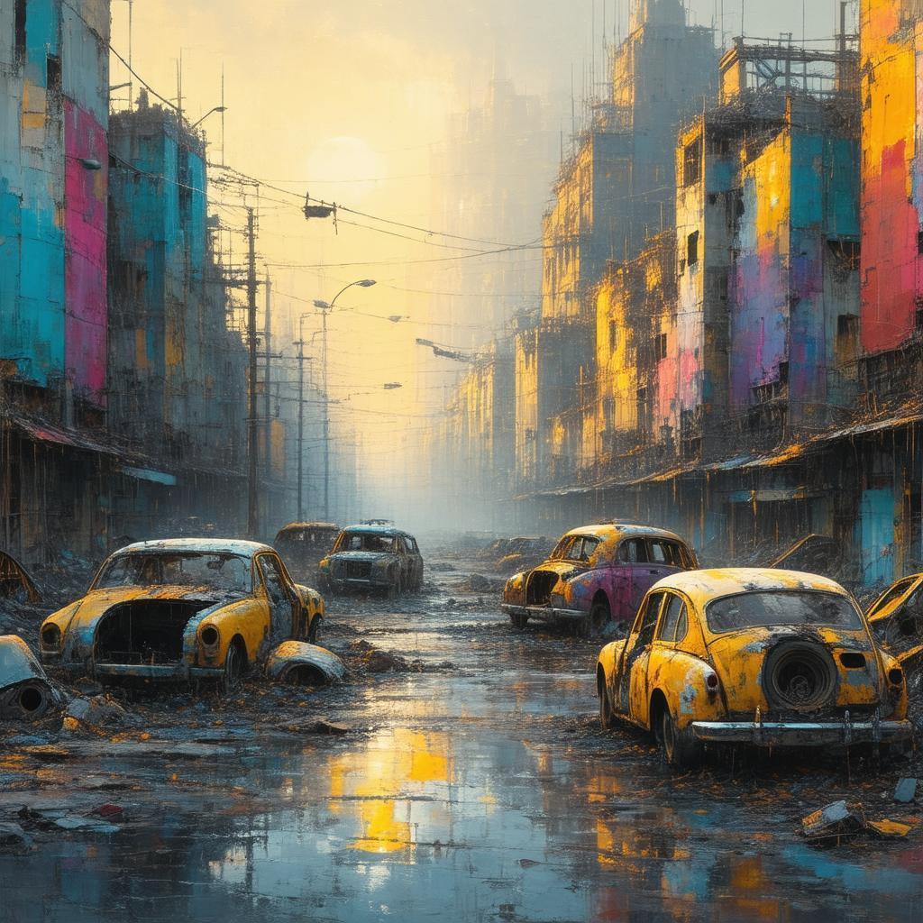 Impressionist Post Apocalyptic City at Golden Hour