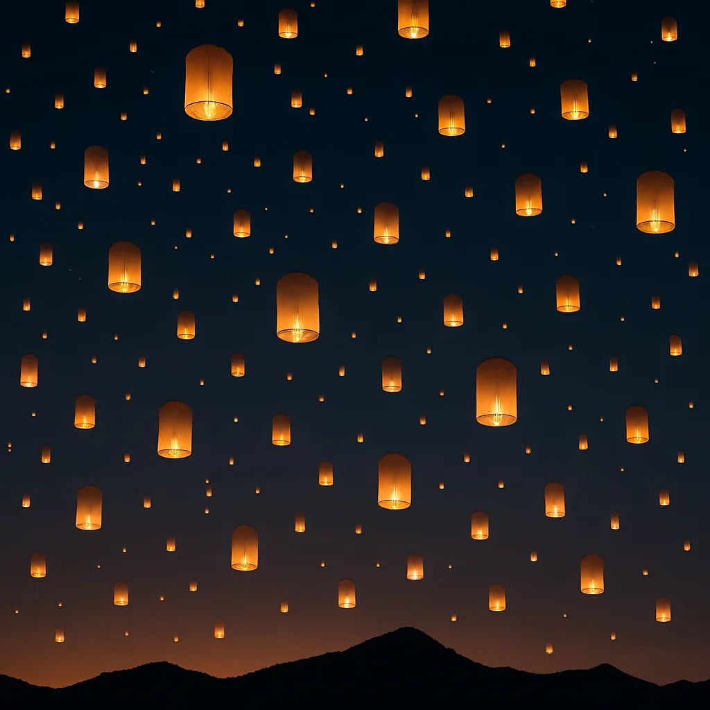 Innumerable Glowing Paper Lanterns Drift Serenely Upwards