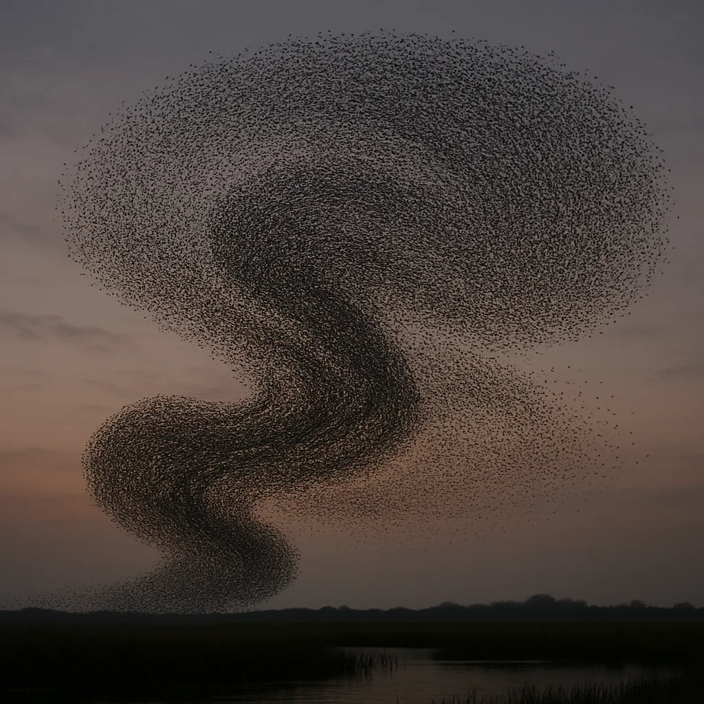 Massive Flock of Countless Starlings Creates Dynamic