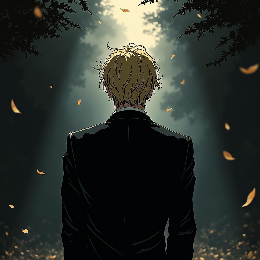 Blond Manga Man Among Luminous Dead Leaves