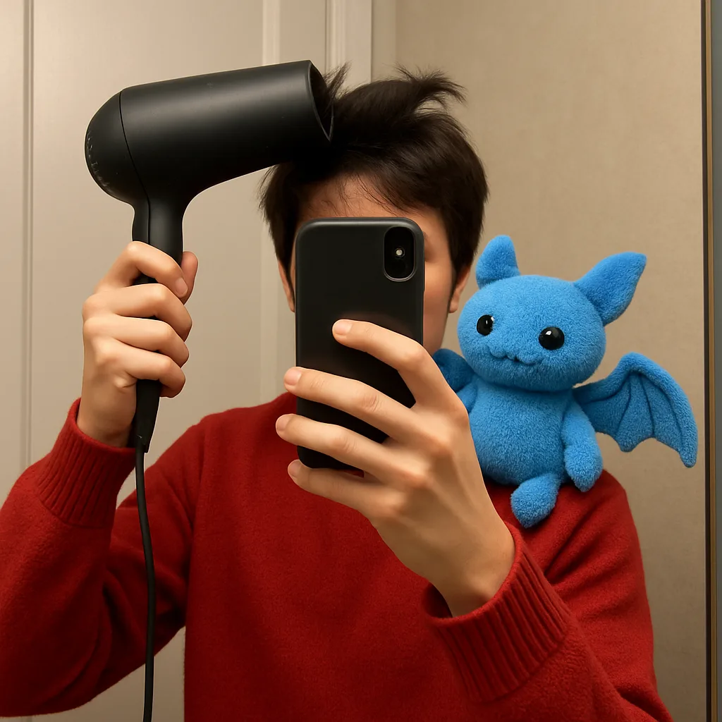Person in a Red Sweater Holding a Hairdryer in Front