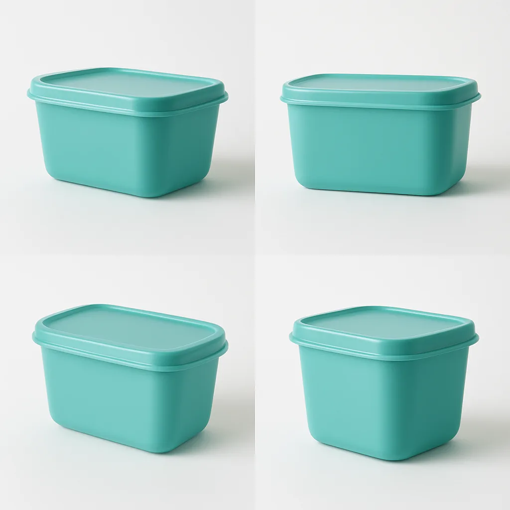 Four Turquoise Plastic Food Containers Are Set Against a Pristine