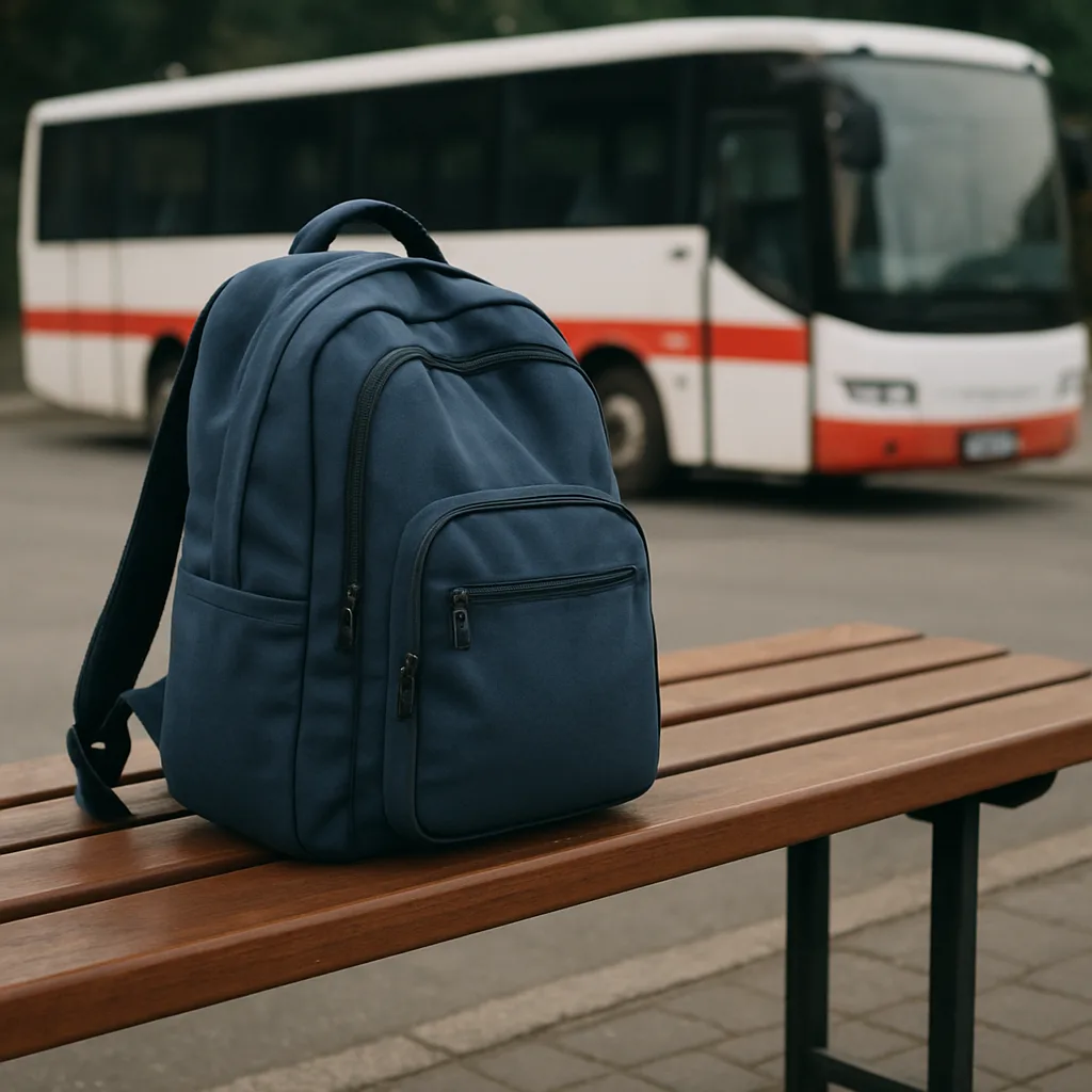 Photo Capturing a Backpack Resting on a Bench