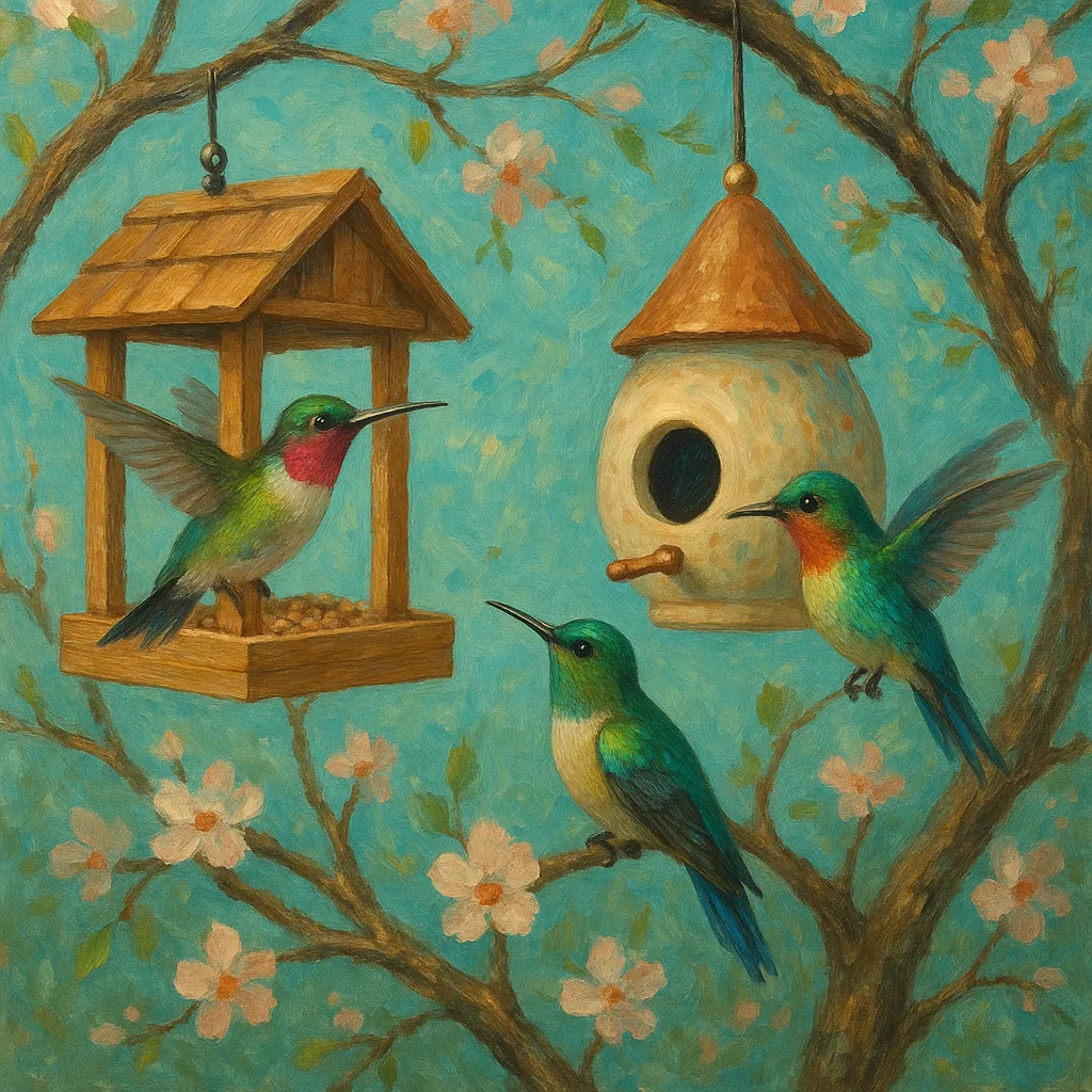 Shimmering Birds Gather at the Painted Tree