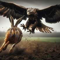 Eagle Chasing Hare in Dynamic Action