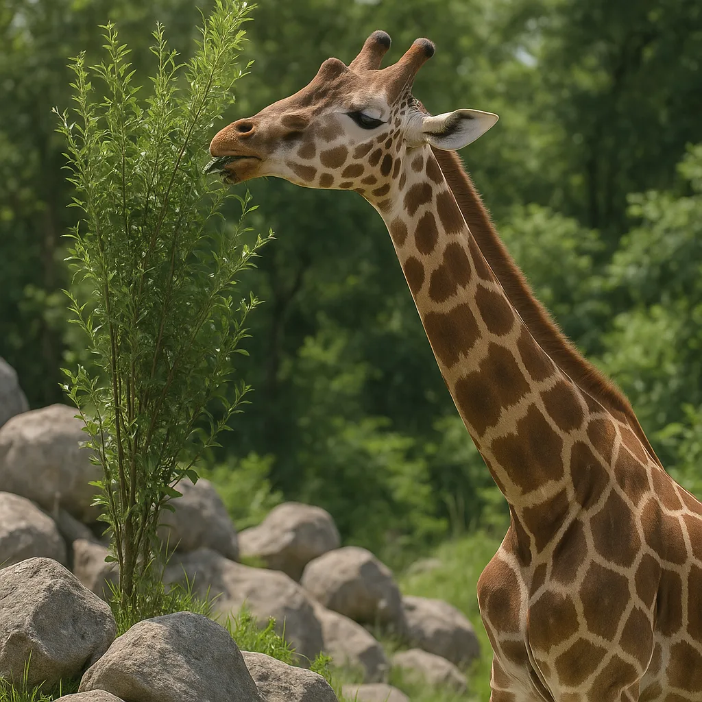 Giraffe Reaching to Eat Leaves from a Tall Bush