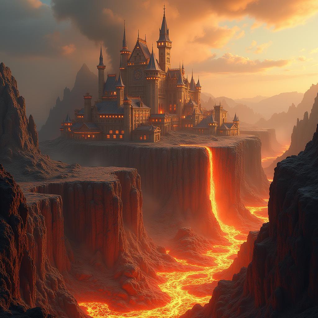 Majestic Fantasy Town Rising From Molten Lava