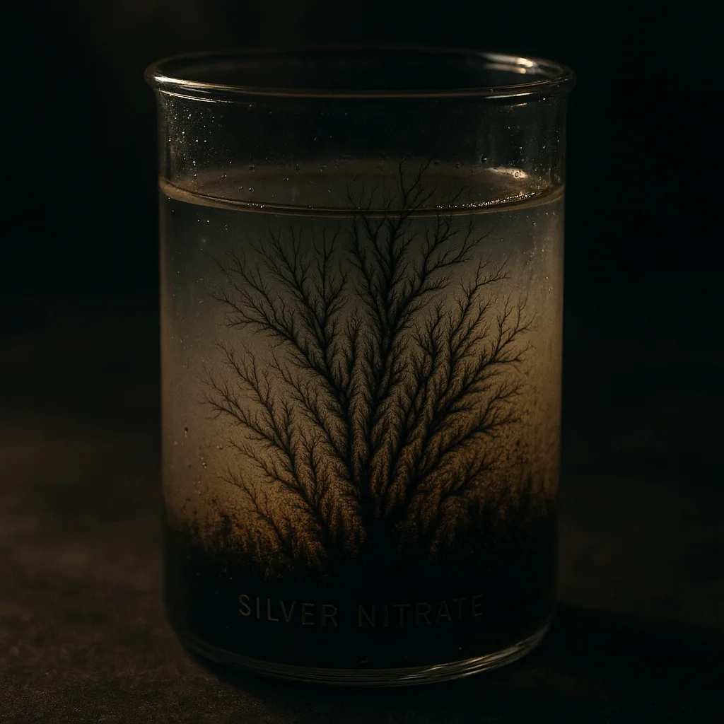Faintly Illuminated Silver Nitrate Solution Undergoing a Reaction Due