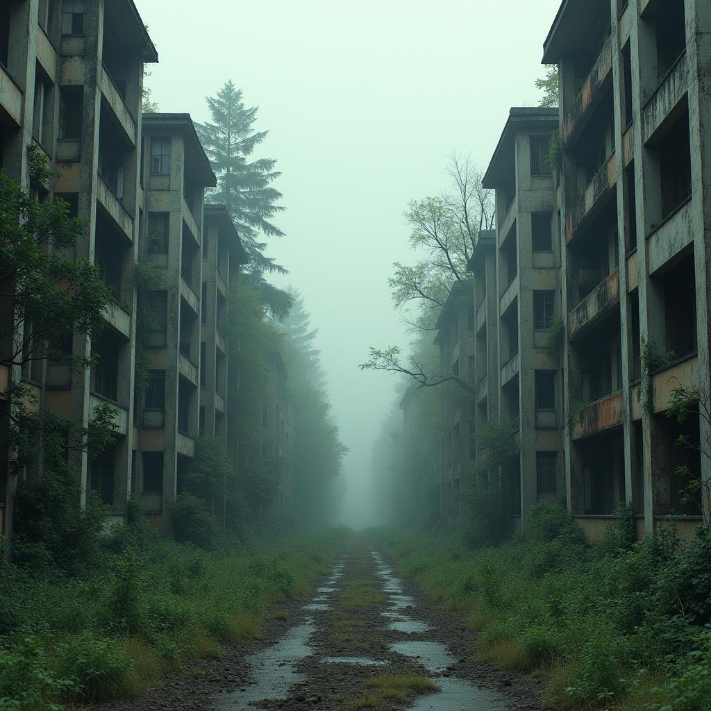 Deserted City Reclaimed by Overgrown Vegetation