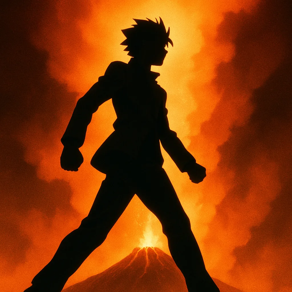 Anime Figure Strides Purposefully Beneath Intense