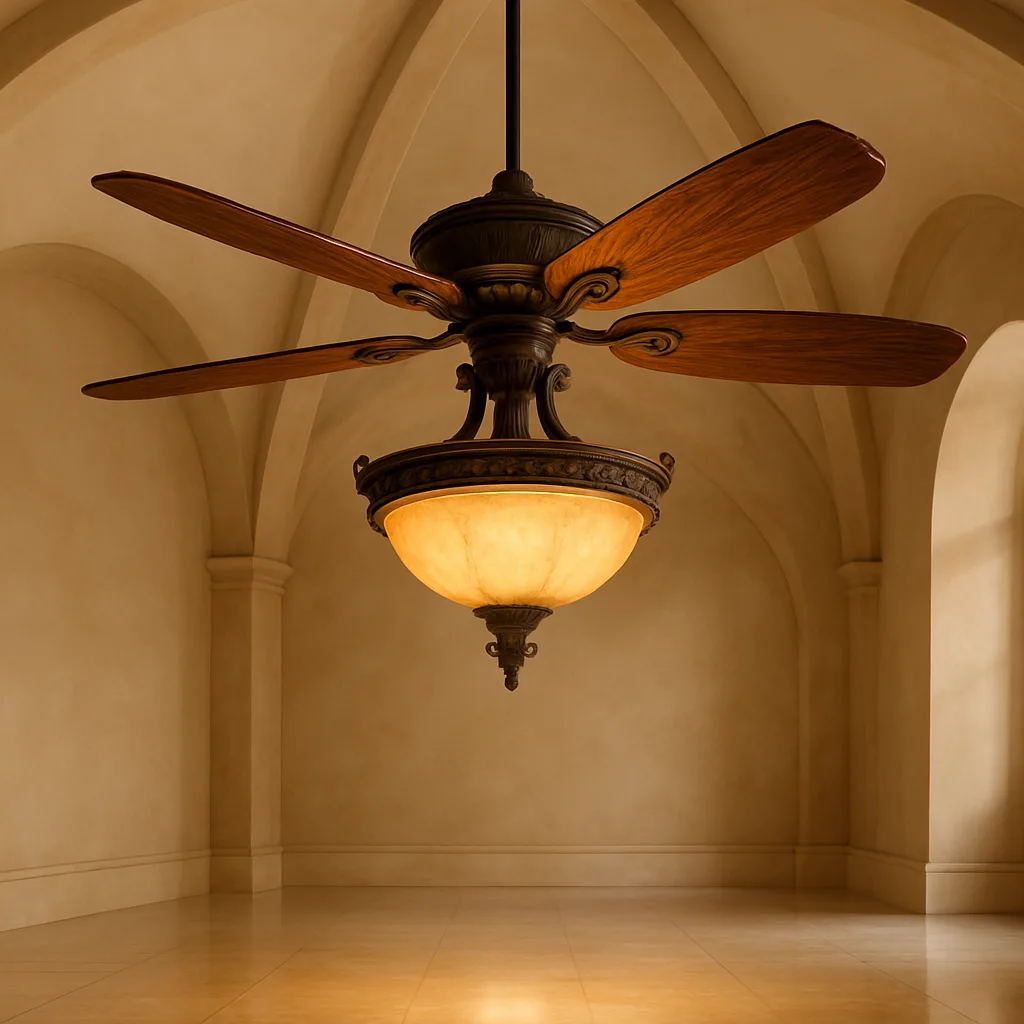 Refined Ceiling Fan Featuring Intricately Crafted Wooden Blades