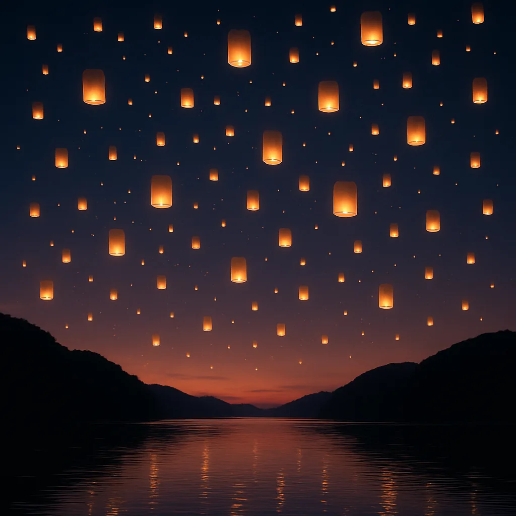 Countless Glowing Paper Lanterns Drift Serenely Upwards