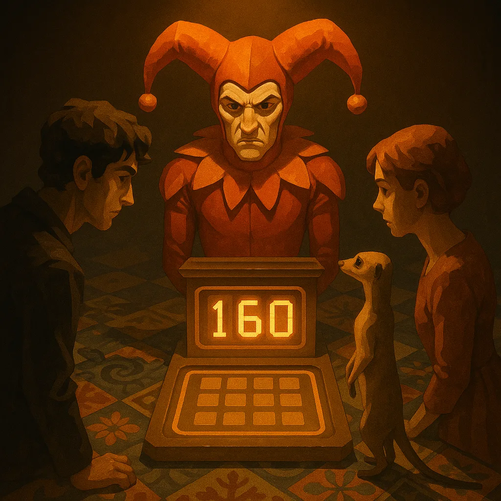 Rigidly Posed Jester with a Prominent Headpiece on a Pedestal