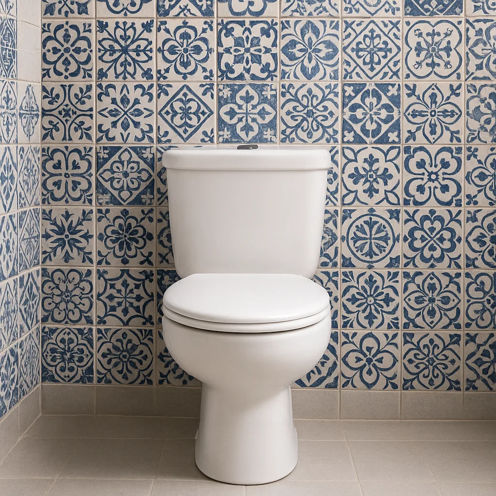 White Porcelain Toilet in a Bathroom