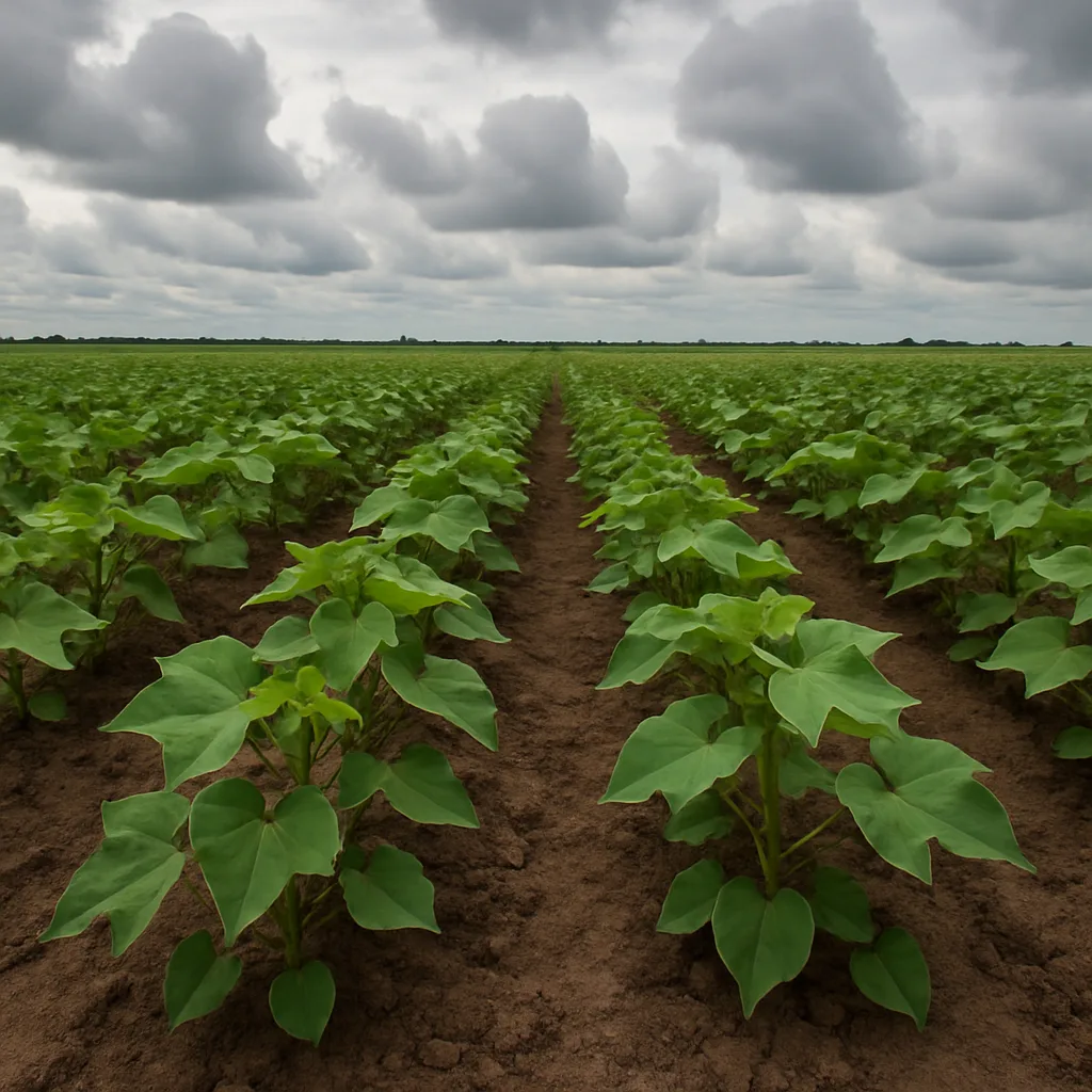Field of Cotton Featuring Immature Green Plants