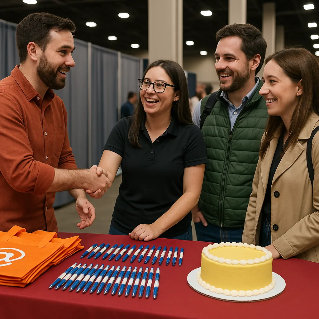 Group of People Interacting at a Booth During an Indoor
