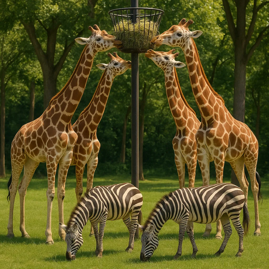Three Giraffes Eating from a Tall Feeder