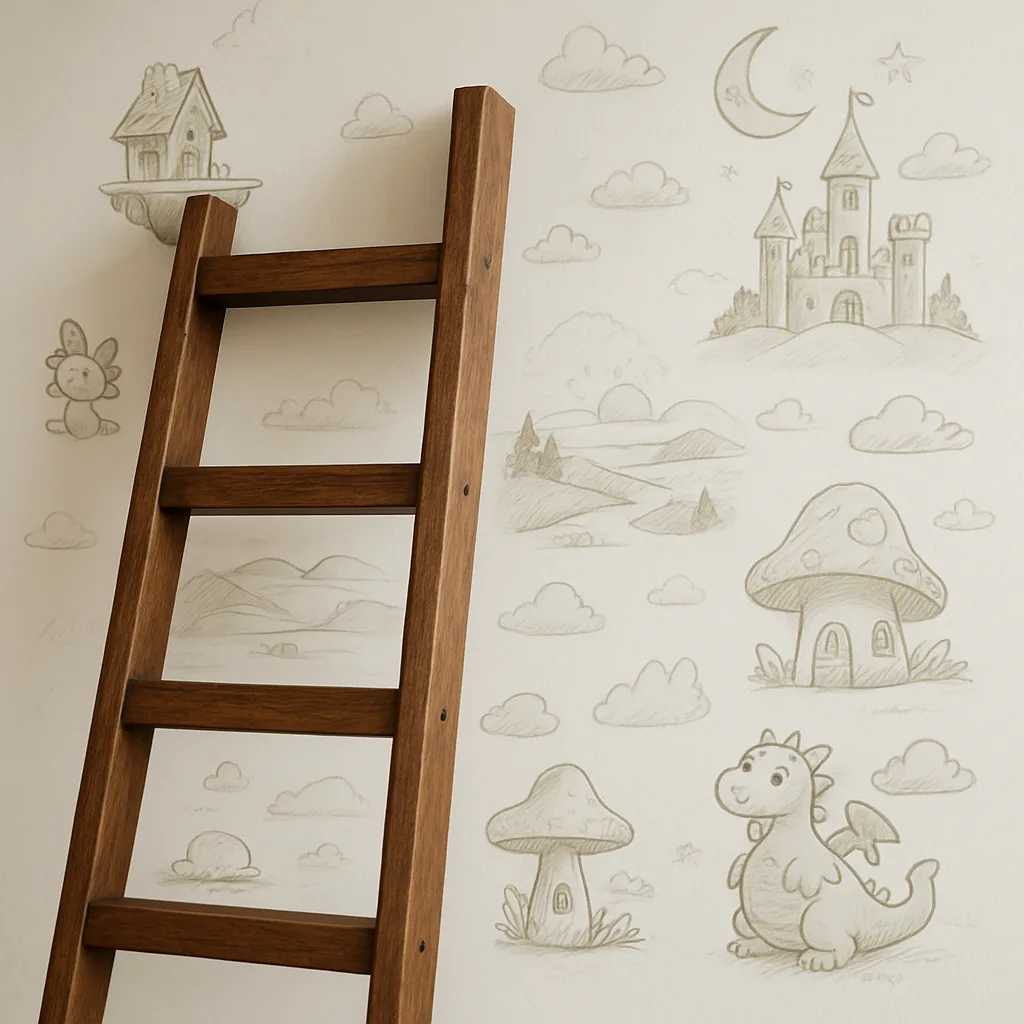 Robust Ladder Made of Walnut-colored Wood