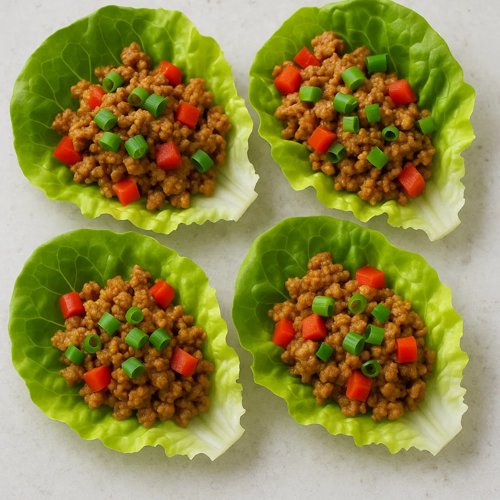 Fresh Lettuce Wraps Filled with Seasoned Ground Meat