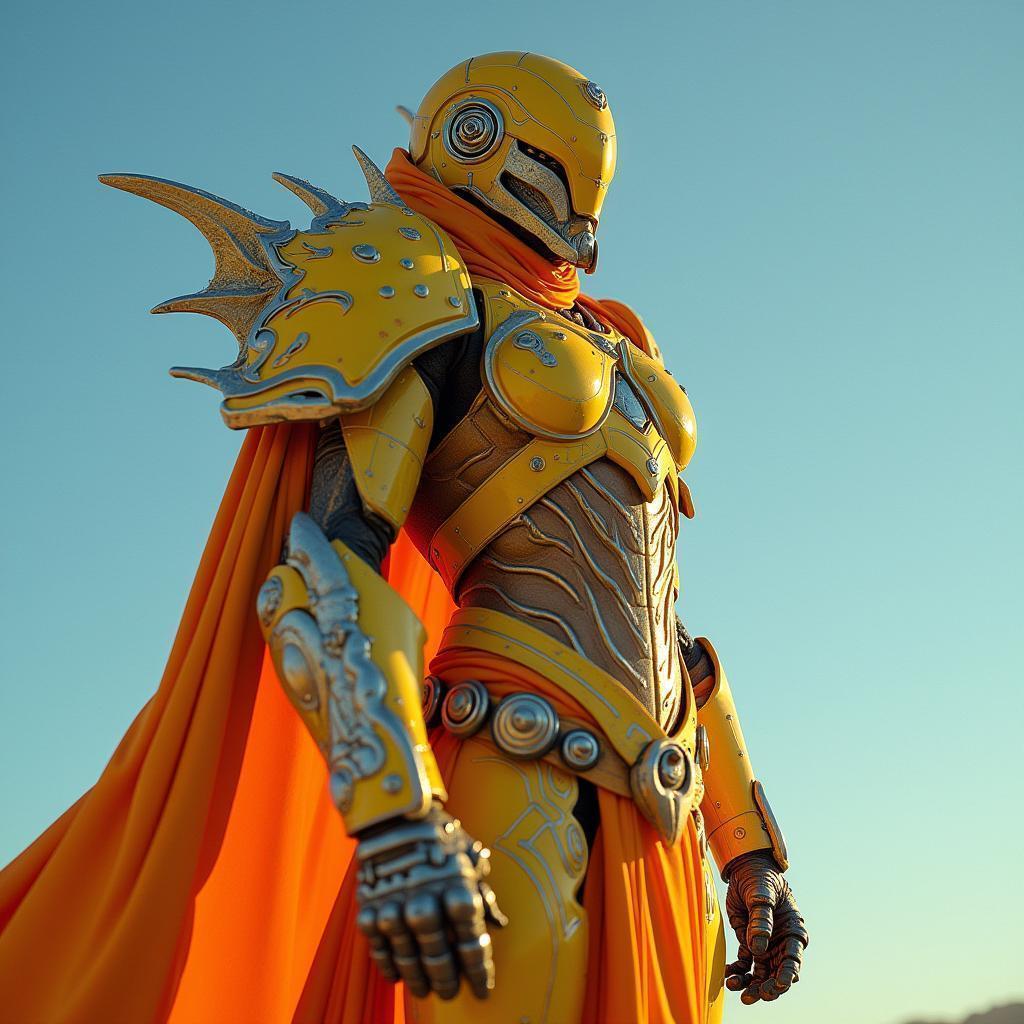 Ethereal Warrior in Orange and Yellow Armor