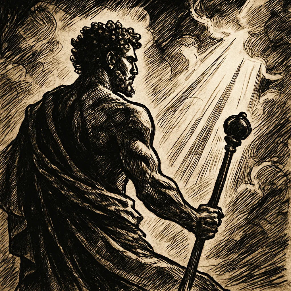 Sceptered Male Figure with Coily Hair Is Dramatically Side-lit