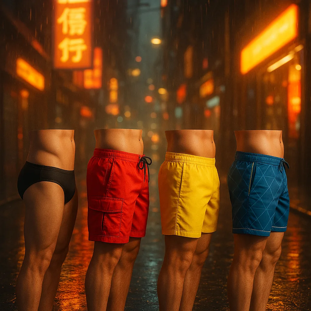 Four Distinct Swimming Trunks—sleek Jet Black Solid Brief Cut Minimal