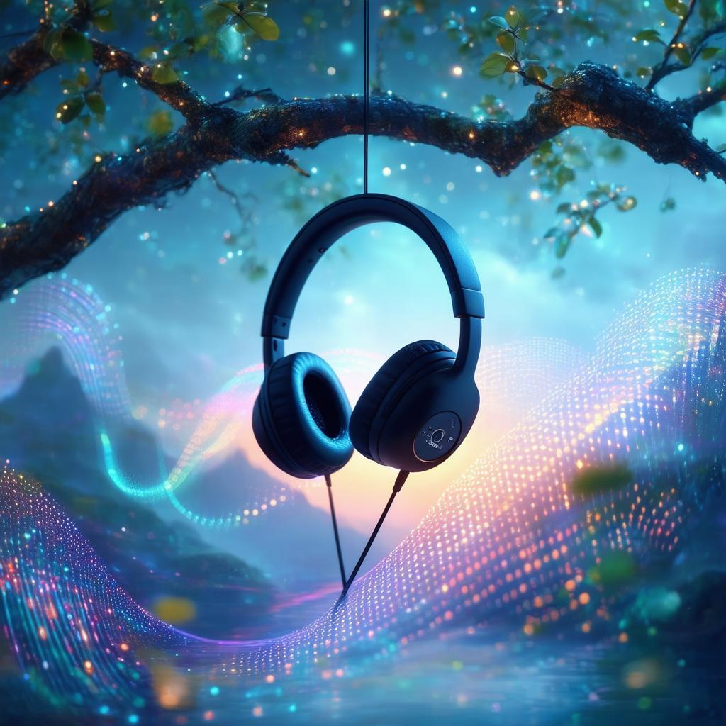 Headphones on a Branch With Curling Soundwaves