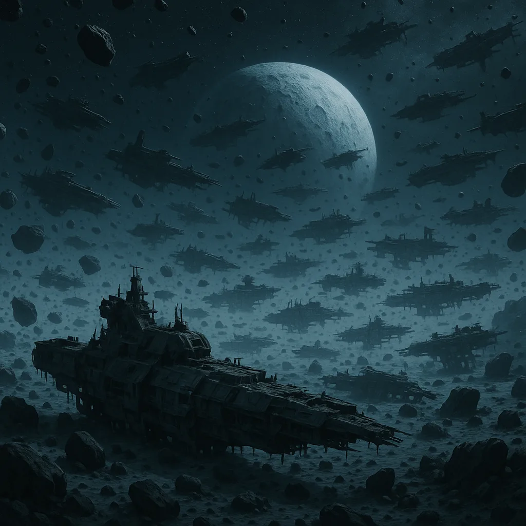 Countless Derelict Starships Drift Silently Through a Vast Asteroid Field
