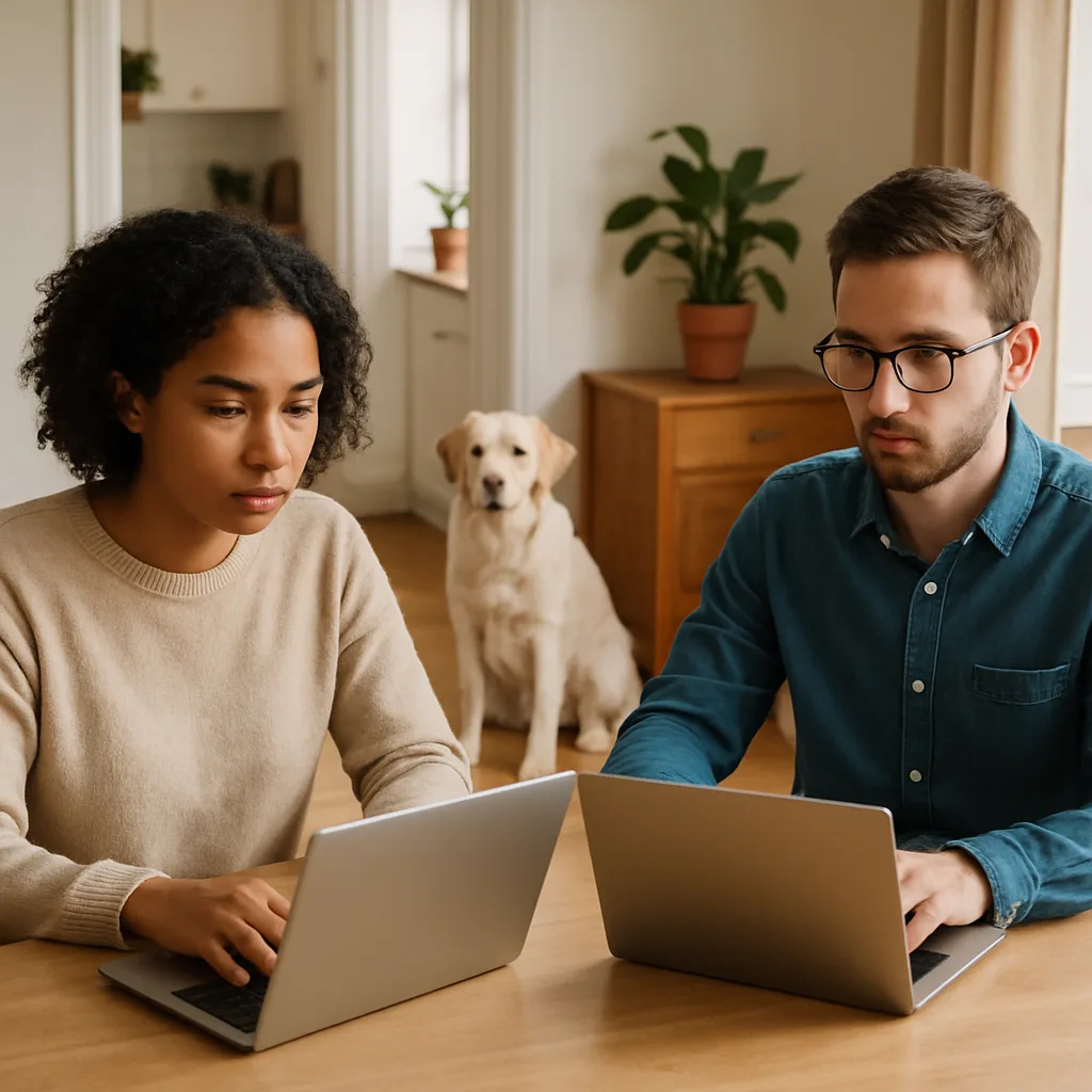 Two People Working on Laptops at a Table